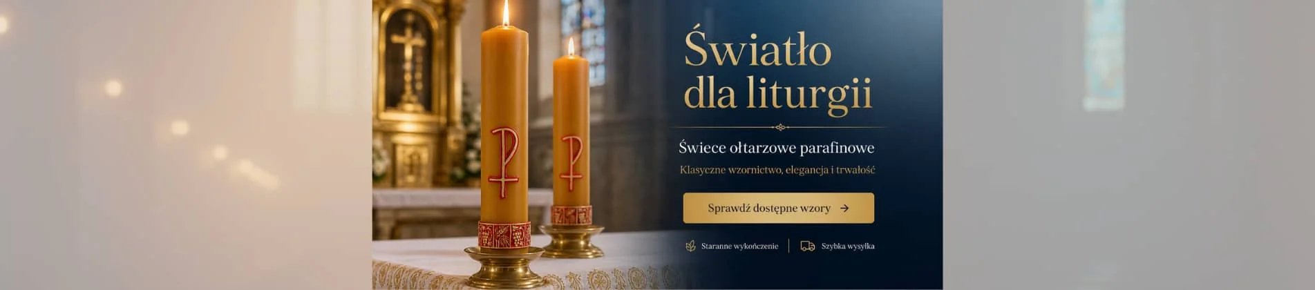 Świece liturgiczne z symbolem Chrystusa na altarzu w kościele