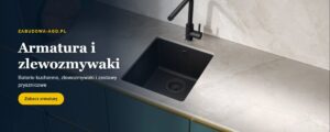 Czarny zlewozmywak i bateria kuchenna z oferty Zabudowa AGD